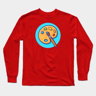 Paint pallet And Paint Brush Cartoon Vector Icon Illustration Long Sleeve T-Shirt